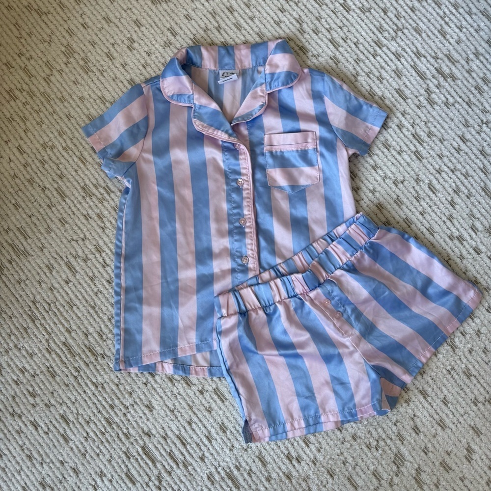 Art Class Kids Girls Pajama Set in Blue and Pink Stripes S (6/6x)